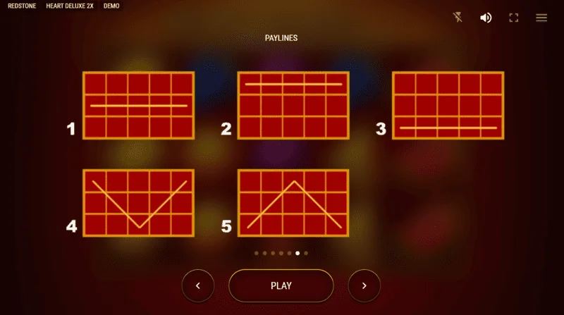 Heart Deluxe 2x - schema a cinci linii de câștig de la stânga la dreapta